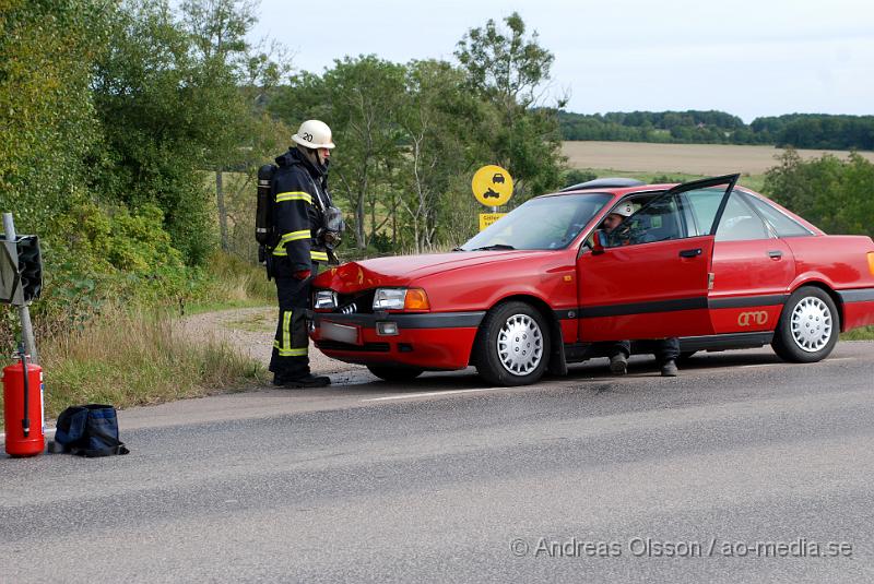 DSC_0009.jpg - Vid 14 tiden Larmades Klippans och Åstorps Räddningstjänst samt Ambulans till en trafikolycka på väg 13 vid Vettinge. Det var två personbilar som krockat och en person fick föras till Sjukhuset.