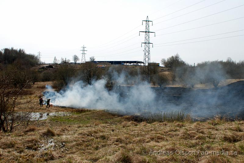 DSC_0094.JPG - vid 12,10 larmades räddningstjänsten till en gräsbrand bakom tegelbruksskolan i Klippan. Det var ett större område som brann. Men räddningstjänten fick kontroll över branden relativt snabbt. Bakom skolan nere vid reningsverket så är där bara långt tort gräs och träd, så hade inte branden upptäckts i tid hade de kunnat bli en farlig spridning.