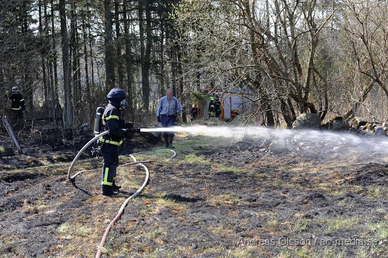 _DSC6662.JPG - Vid 14 tiden larmades räddningstjänsten från Klippan och Ljungbyhed till en gräsbrand/skogsbrand i Gyllsjö utanför Klippan. En person ska ha eldat ris vid ena kanten av åker när man tappade kontrollen över elden som snabbt spred sig över hela åkern, även en bit av skogen fattade eld innan räddningstjänsten fick kontroll över branden. Ingen person ska ha skadats. Men man bör INTE elda ute nu när det är så torrt i marken.