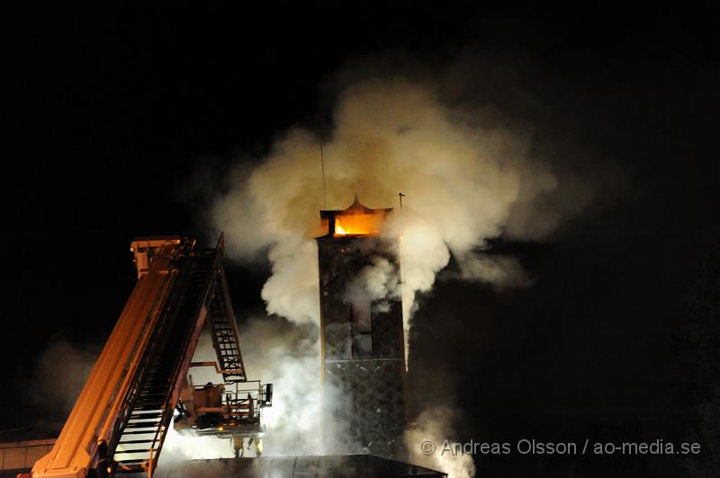 _DSC7120.JPG - Vid 22:40 tiden larmades räddningtjänsten från svalöv och landskrona till Teckomatorps frivilliga brandstation, vid framkomst så var det en fullt utvecklad brand, man lyckades få ut bilarna ur byggnaden. Släckningsarbetet pågår ännu och säkert ett par timmar till. Vad som orsakat branden är ännu oklart. Inga personer ska ha kommit till skada under händelsen.