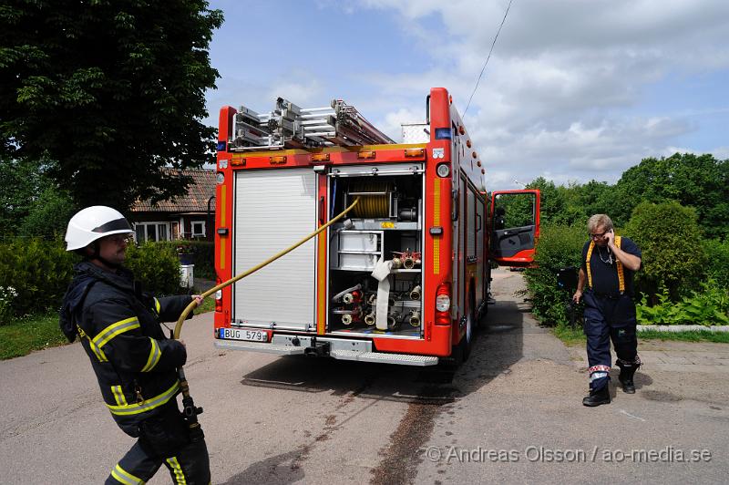 _DSC0956.JPG - Vid 12.30 larmades räddningstjänst och polis till Råstigen i Klippan där det ska ha börjat brinna på utsidan av ett garage. Eftersom branden enbart var på utsidan och ingen hade varit inne eller vid garaget misstänker man att branden var anlagd. Branden slocknade dock av sig själv men väggen på garaget blev lite brand skadat.