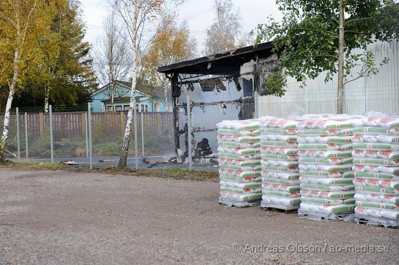 _DSC4520.JPG - Vid 17,30 larmades räddningstjänsten från Klippan och Ljungbyhed samt polis och ambulans till en brand på ravingatan. Det ska ha varit en bil som under svettsnings arbete fattade eld. Branden spred sig sedan till en del av byggnaden. Räddningstjänsten fick snabbt kontroll över branden men två bilar blev helt utbrända och en del av byggnaden skadades. Inga personskador ska ha uppståt.